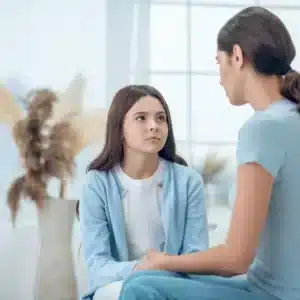 Mom discussing anxiety with child