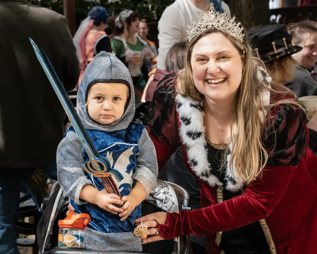 Mom and toddler dressed in medieval clothing 