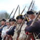 Historic reenactor soldiers ready to march