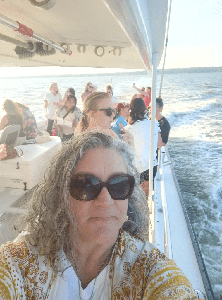 Our editor onboard the Samantha Belle for Moms Night Out with Annapolis Moms and Cruise the Chesapeake. 