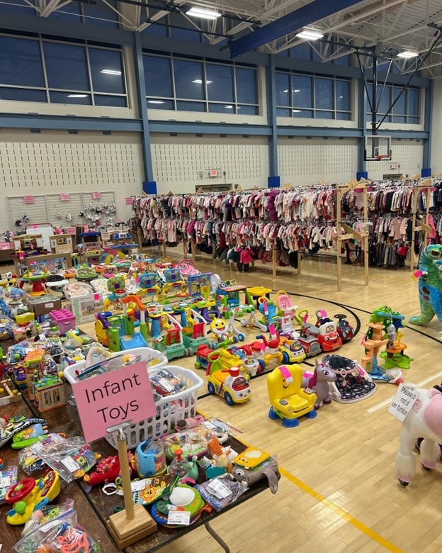 room full of toys and children's clothing