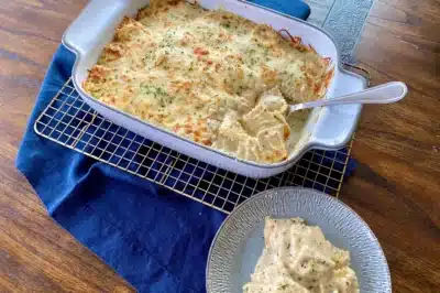 5-Ingredient Pesto Alfredo Ravioli Bake