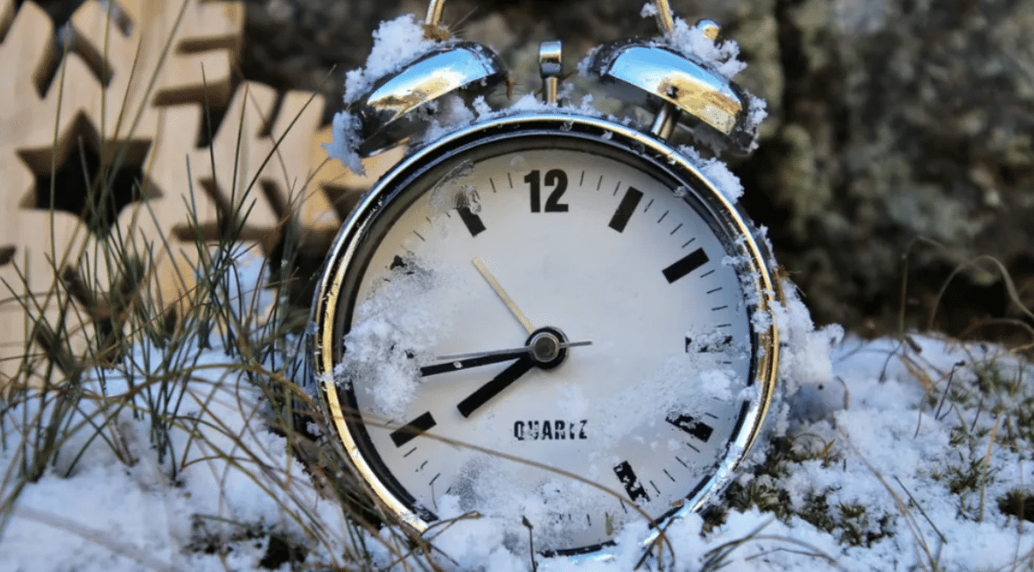 Analog clock in snow