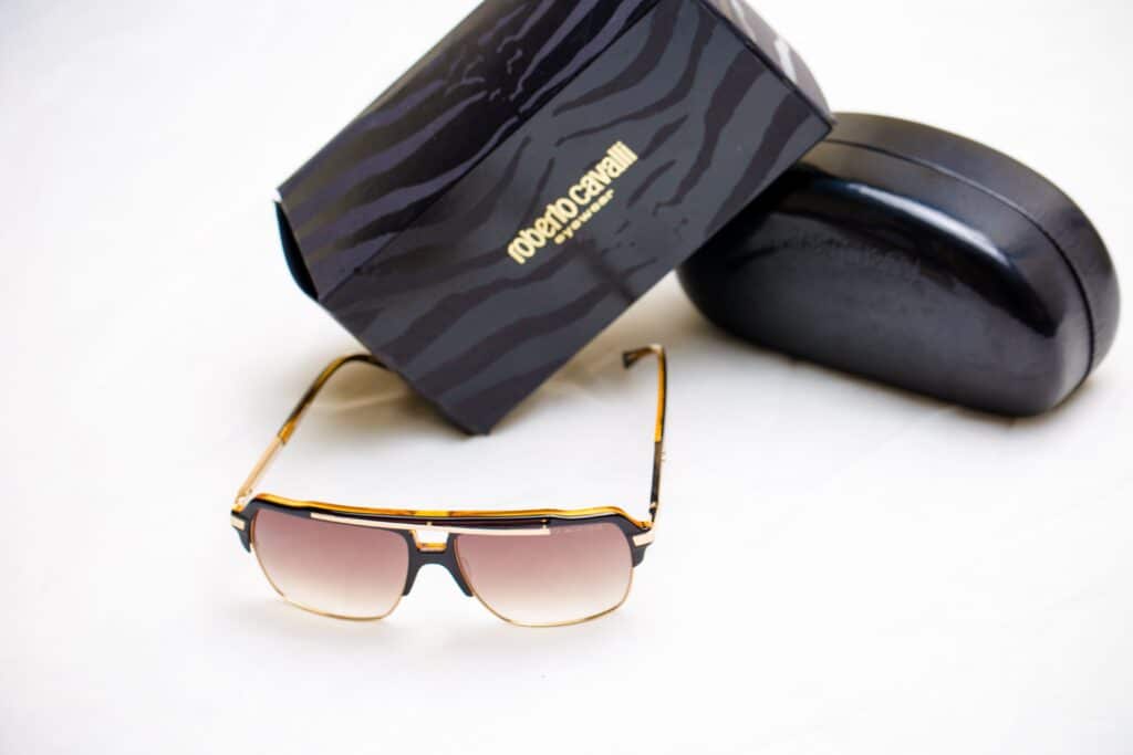 a pair of Roberto Cavalli sunglasses eyewear with box and packaging
