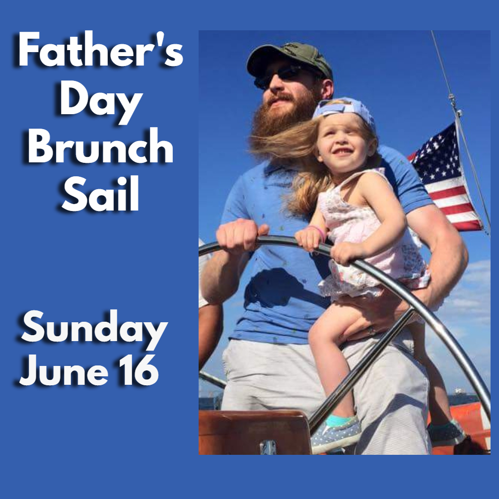 Dad and daughter steering a boat, flyer