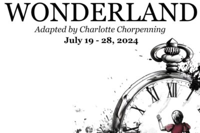 A flyer for Compass Rose Theater's Alice in Wonderland production.