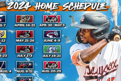 Schedule of the upcoming Bowie Baysox home games with a baseball player about to swing