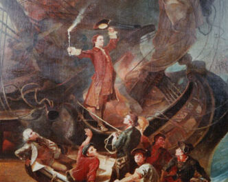 A painting of the burning of the Peggy Stewart
