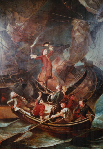 A painting of the burning of the Peggy Stewart