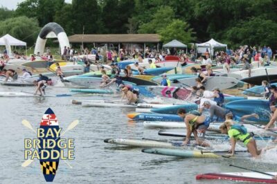 People launching paddle boats from beach