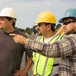 Construction workers discussing work