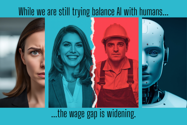 white collar and blue collar workers and split on AI vs human workers