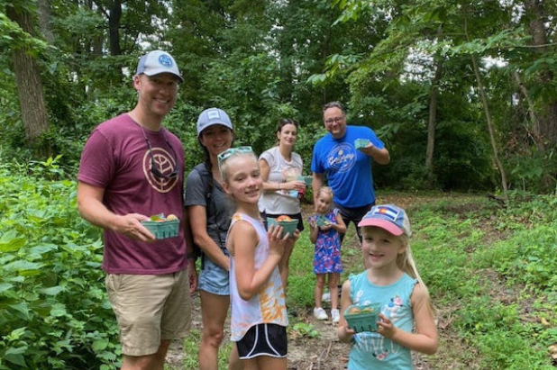 Family in forest